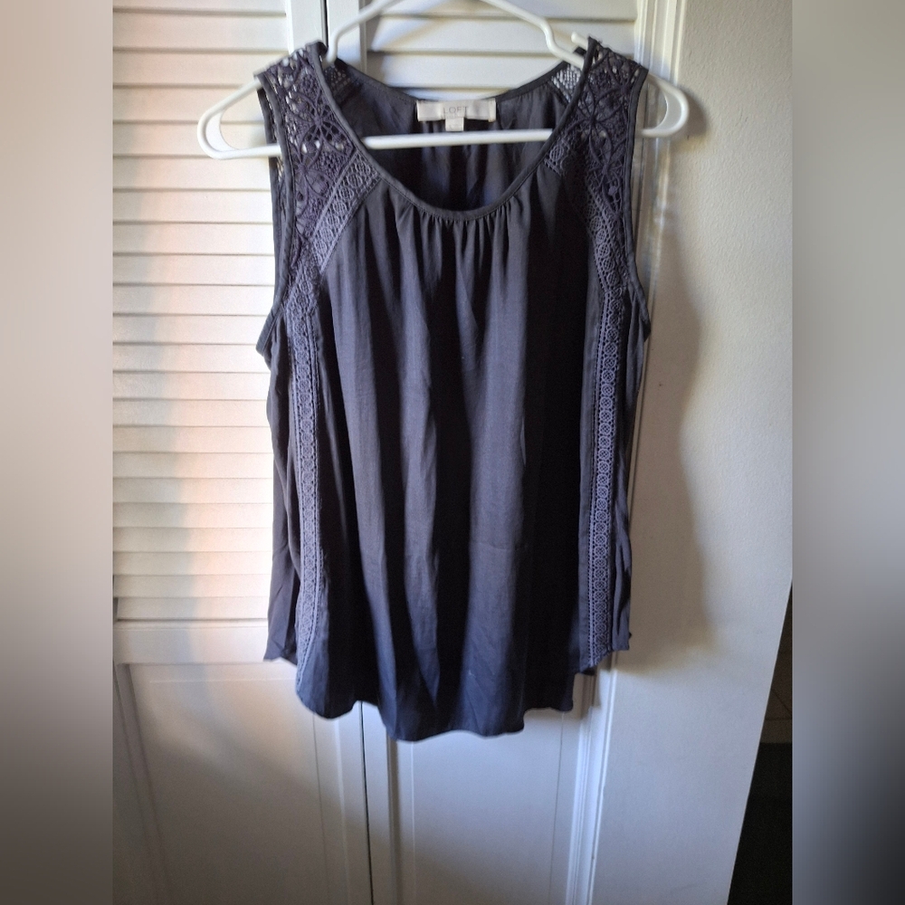 LOFT Gray Sleeveless Blouse with Pleated Embellishments
